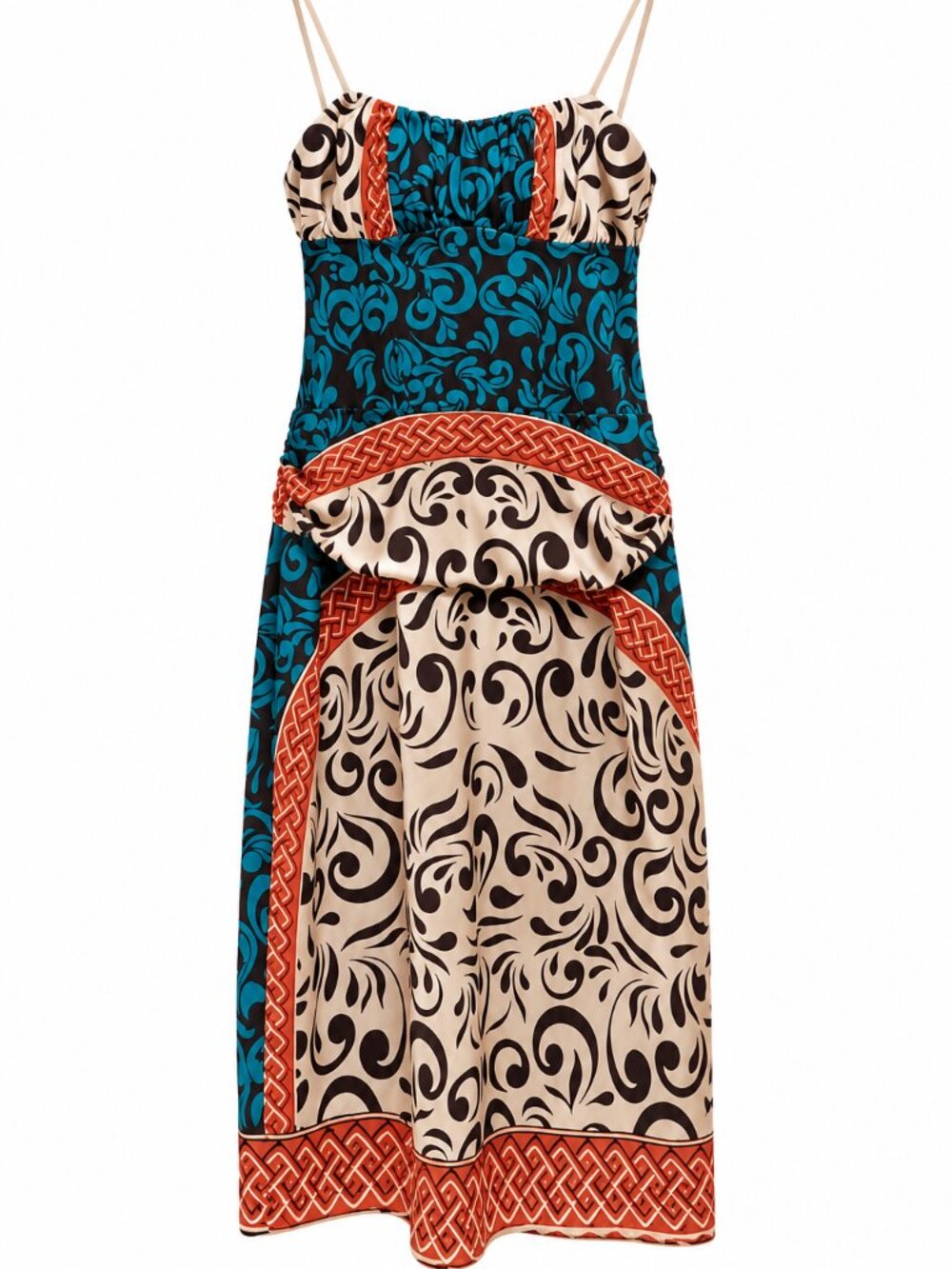 Rubber Ducky Vintage Bodycon Midi Dress Blue and Beige Size S